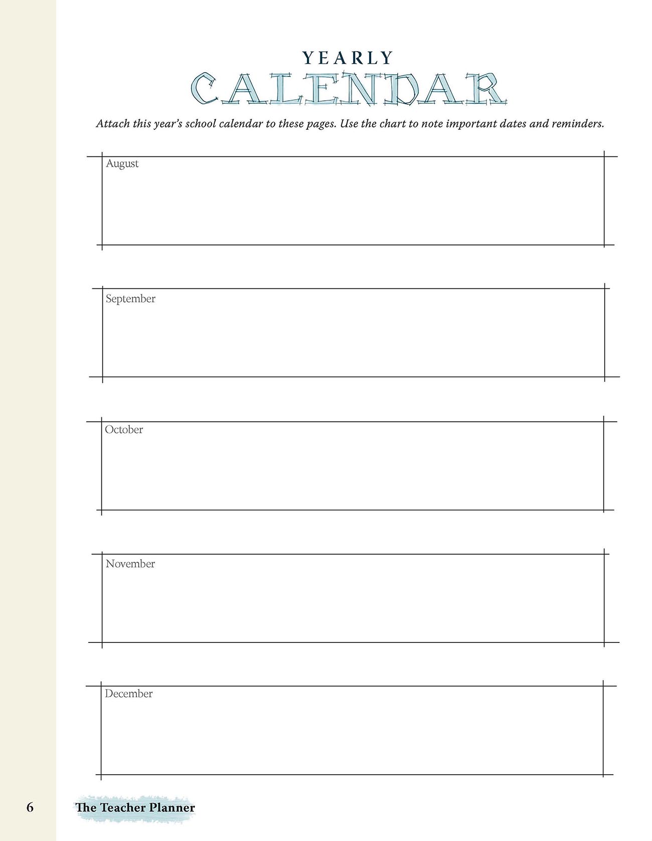 teacher planner calendar page design