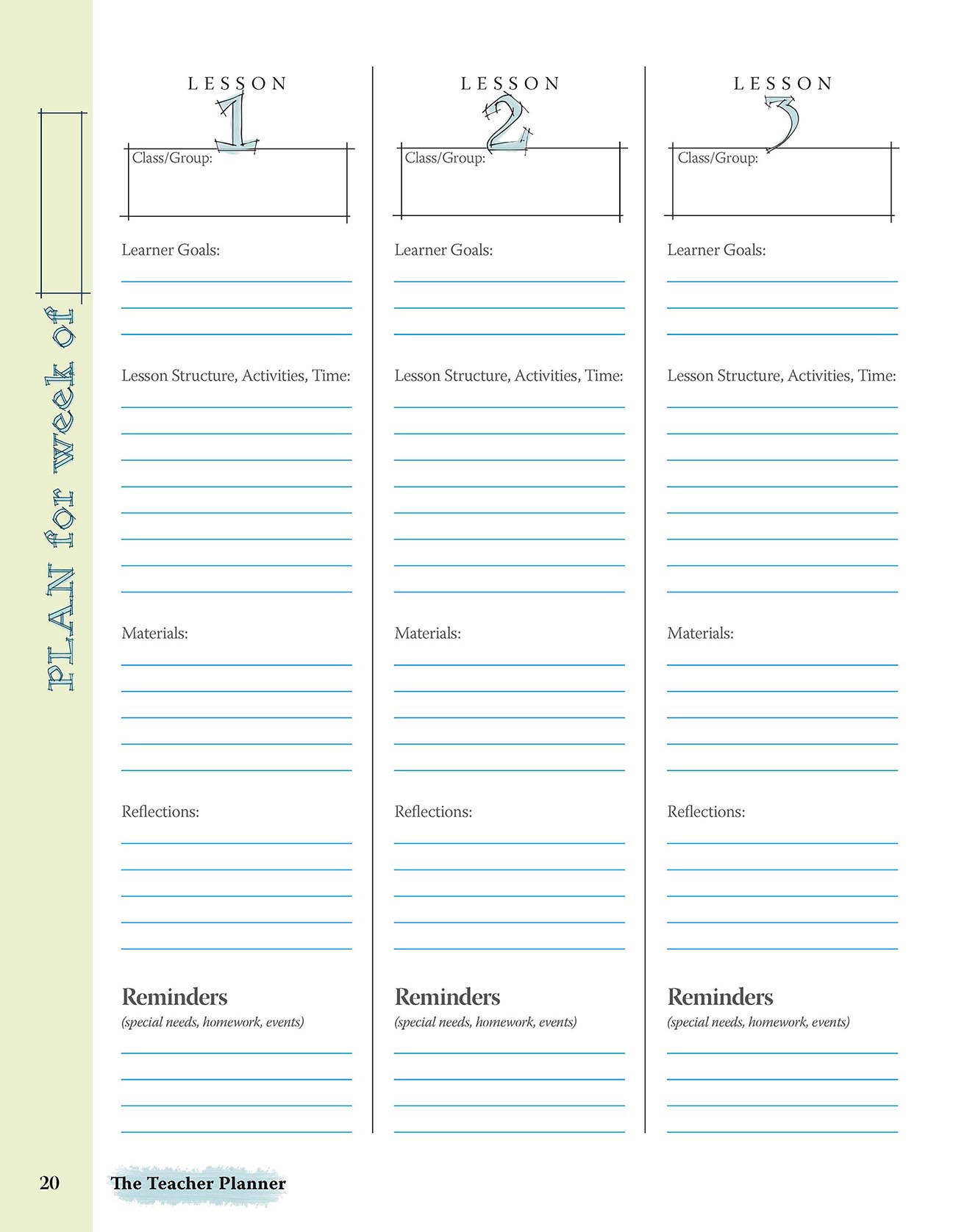 teacher planner design lesson plan page
